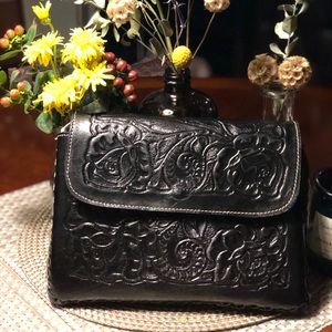 Black leather handmade Mexican bag
